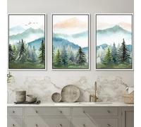 WUHBCZ Affiche sur Toile,Aquarelle Forêt Verte Arbre Montagne Chaîne Nordique Paysage Naturel Impressions Art Moderne Décoration Murale Salon-40 * 60cm-3pcs (impression sans cadre)