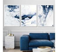 WUHBCZ Affiche sur Toile,Tableau Abstrait Océan Bleu Marine et Blanc sur Toile Ambiance Moderne Affiche D'Art Décoration Murale pour Salon Bureau Chambre-40 * 50cm-3pcs (impression sans cadre)