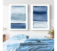 WUHBCZ Art Décor,Tableau Abstrait à L'Aquarelle sur Toile Blanche Représentant un Paysage Côtier Océanique Bleu Affiche Décorative pour le Salon Ou le Bureau-40 * 50cm*2PCS (Non encadré)