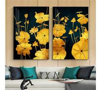WUHBCZ Art Décor,Tableau Abstrait de Fleurs Dorées sur Toile de Luxe Affiche Moderne Grand Format Décoration Murale pour Salon Chambre Ou Bureau-30 * 50cm*2PCS (Non encadré)