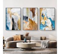 WUHBCZ Art Mural,Moderne Abstrait or Tableau Bleu Toile Peinture Nordique Luxe Art Mural Affiche Impression pour Salon Chambre à Coucher-60 * 80cm-3pcs (impression sans cadre)