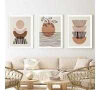 WUHBCZ Tableau Abstrait Géométrique Bohème Avec Feuilles Soleil et Lignes sur Toile Affiches et Impressions Nordiques pour la Décoration Murale du Salon et du Bureau-50 * 60cm*3PCS (sans cadre)