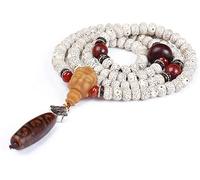 WUHGI Bracelet de 108 Perles Bouddhiste tibétain en Bois Naturel, orné d'une étoile de Lune et d'un Pendentif Lotus/Bouddha. Collier de prière Mala.