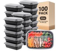 WUHUIXOZ Lot de 100 boîtes à repas réutilisables de 32 oz avec couvercle, pour micro-ondes, congélateur, lave-vaisselle