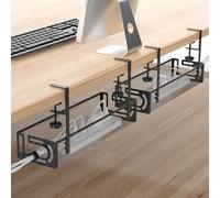 WUHUIXOZ Lot de 2 Plateaux de Gestion des câbles sous Le Bureau de 50 cm, Comprend Un Panier de câble de Bureau sans perçage pour Le Rangement des rallonges et des Clips de Rangement soignés sans vis