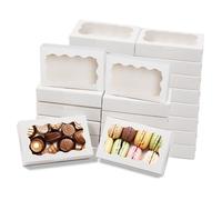 WUHUIXOZ Lot de 60 boîtes à biscuits blanches de 17,8 x 10,9 x 3,8 cm avec fenêtre, petites boîtes à friandises pour macaron, chocolat, truffe, dessert, pâtisserie