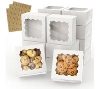 WUHUIXOZ - Lot de 60 boîtes à biscuits de 15,2 x 15,2 x 7,6 cm, boîtes de boulangerie blanches avec fenêtre transparente pour donuts, muffins, biscuits, macarons, pâtisseries