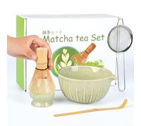 WuikerDuo Kit Matcha Vert Premium, Coffret 5 Pièces Complet avec Bol Céramique et Fouet en Bambou pour Préparation de Thé Matcha Traditionnel, Idéal pour Latte Maison, Desserts ou Cadeau Élégant
