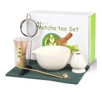 WuikerDuo Set Matcha Blanc Premium, Coffret 7 Pièces avec Bol Céramique, Fouet Bambou et Accessoires pour Cérémonie du Thé Japonais, Idéal pour Préparer Matcha Latte à la Maison ou Offrir en Cadeau