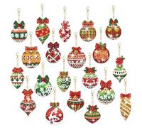 WUISOLQP Lot de 20 pendentifs de peinture diamant 5D - Boule de Noël - Porte-clés - Kit de bricolage pour enfants - Décoration de Noël - Boîtes cadeaux - Cartes de vœux à suspendre