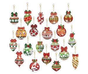 WUISOLQP Lot de 20 pendentifs de peinture diamant 5D - Boule de Noël - Porte-clés - Kit de bricolage pour enfants - Décoration de Noël - Boîtes cadeaux - Cartes de vœux à suspendre