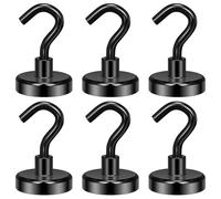 Wukong 32mm Crochets Aimantés Puissants, 6 Pièces Crochets Magnétiques, 34KG(75LB) Patère Magnétique, Noir Aimant Néodyme Super Puissant pour Cuisine, Entrepôt et Extérieur