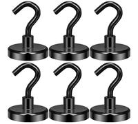 Wukong 36mm Crochets Aimantés Puissants, 6 Pièces Crochets Magnétiques, 45KG(100LB) Patère Magnétique, Noir Aimant Néodyme Super Puissant pour Cuisine, Entrepôt et Extérieur
