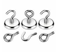 Wukong 72.5KG(160LB) Aimant Crochet,3 Ensembles Aimant Neodyme Super Puissant Crochets,42mm Crochet Aimanté Puissant avec 3 Crochets à œil et 3 Crochet Cup,pour Garage, Gardinage et Extérieur