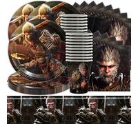 Wukong Black Myth Wukong Lot de 61 accessoires de décoration de fête 3D comprenant assiettes, tasses, serviettes en papier, pour 20 personnes
