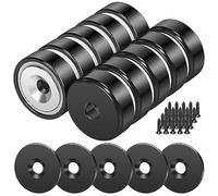 Wukong Lot de 10 aimants néodyme noirs, 20 x 7 mm, puissants 10 kg avec trou et capsule, aimant dans un récipient fraisé avec vis