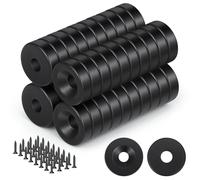 Wukong Lot de 40 mini aimants ronds noirs - 10 x 3 mm - Avec trou - Aimants en pot avec vis pour armoire froide, tableau blanc, tableau d'affichage, bureau et travaux manuels