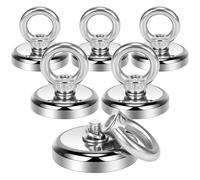 Wukong Lot de 6 aimants à œillets en néodyme de 32 mm d'épaisseur, force de traction de 38 kg, crochet magnétique extra puissant en néodyme pour la pêche dans la maison, l'atelier, l'eau