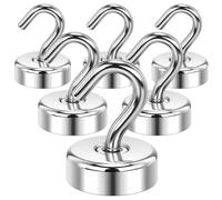 Wukong Lot de 6 crochets magnétiques puissants en néodyme de 30 kg avec crochets pour aménagement d'atelier, tente arrière, barbecue, réfrigérateur, porte-manteau