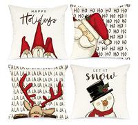 Wulcea Coussin Decoration Canapé 40x40 Cm Deco Housse Decoratifs pour Canapes Interieur Christmas Salon Maison Blanc 16 Taie Père Noël élans Cadeaux 4 Pièces Polyester