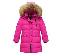 Wulide Enfant Fille Doudoune Mi longue Manteau à Capuche Fourrure Veste d'hiver, Rose, 4-5 ans / 110
