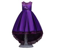 Wulide Enfants Fille Robe de Princesse longue en Dentelle avec Bowknot Demoiselle d'honneur Sans Manches Hi-Lo Robe de Soirée, Violet, 7-8 ans(étiquette 130)