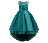 Wulide Enfants Fille Robe de Princesse longue en Dentelle avec Bowknot Demoiselle d'honneur Sans Manches Hi-Lo Robe de Soirée, Vert, 15-16 ans(étiquette 170)