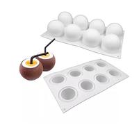wulikanhua Moule en silicone pour la cuisson en demi-cercle de noix de coco - Moule à gâteau en mousse au chocolat - Moule à dessert à haute température de style français - 8 cavités en demi-cercle.