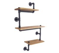 Wulimasun Étagère Murale,Étagère Industrielle Forme Tuyau,64.8CM,Étagères Flottantes Métal Rustique,Étagères Steampunk Bois Véritable,Étagère Murale Suspendre (3 Niveaux)