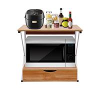 Wulimasun Support Micro Onde avec Tiroir,Rack De Cuisine à 2 Niveaux, Peut Supporter Environ 10Kg éTagèRe De Rangement De Bureau pour Micro-Ondes 54 * 35 * 50cm Organiseur De Cuisine (Log+Blanc)