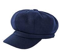 WULIQIUQIU Béret Newsboy pour femme - Style rétro - Couleur unie - Classique - Chapeau Hiver - Automne - Printemps, bleu marine, Taille unique