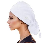 WULOFA Calot Chirurgical Fleur Chapeau d'infirmière Bonnet Chirurgical Tissu Turban Coton pour Filles Femmes Chapeaux Bonnet de Bain Bandeau Foulard Front Croisé (White)
