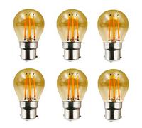 WULUN B22 LED Filament Ampoule, 4W équivalent 40W, Ampoule à baïonnette B22, Mini Golfball G45, 2700K Blanc chaud, 400 Lumens, Verre ambré, AC 220, Pour Lustres, Plafonnier, Non Dimmable, 6 Pcs