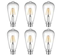 WULUN B22 ST64 Edison LED Ampoule, 4W équivalent 40W, 3000K Blanc chaud, 400 Lumens, Rétro Filament, Ampoule à baïonnette B22, AC 220V, Pour la décoration intérieure Restaurant, Non Dimmable, 6 Pcs