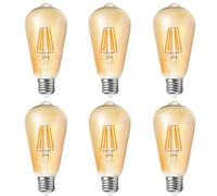 WULUN E27 ST64 Edison LED Ampoule, 6W équivalent 60W, Blanc Chaud 2700K 600lm, Antique style Vintage ambre verre, AC 220V, Pour la décoration intérieure Restaurant, Non Dimmable, 6 Pcs