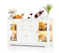 Wumagin Buffet avec Éclairage LED RGB 7 Couleurs Dynamiques Télécommande, Grande Commode 140cm Étagères Réglables Poignées Métal, Vitrine 6 Niveaux Rangement, Salle à Manger Salon, 40x140x86cm, Blanc
