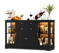 Wumagin Buffet avec Éclairage LED RGB 7 Couleurs Dynamiques Télécommande, Grande Commode 140cm Étagères Réglables Poignées Métal, Vitrine 6 Niveaux Rangement, Salle à Manger Salon, 40x140x86cm, Noir