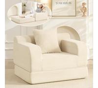 Wumagin Canapé 1 Place Convertible, Fauteuil Lit avec Coussin, Chauffeuse Convertible en Velours Côtelé, Petit Canapé Moderne pour Salon, Chambre ou Bureau - Beige