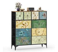 Wumagin Commode à 10 tiroirs en Tissu à Quatre étages, Armoire Industrielle avec Cadre en Acier Robuste, Plateau Bois avec Poignées, Tiroirs en Tissu pour Le Salon, la Chambre d’Enfants, Le Couloir