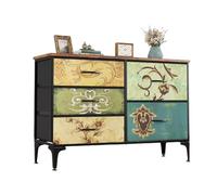 Wumagin Commode en Tissu avec 5 Tiroirs, Armoire Industrielle avec Cadre en Acier Robuste, Plateau Bois avec Poignées, Tiroirs en Tissu pour Le Salon, la Chambre d’Enfants, Le Couloir