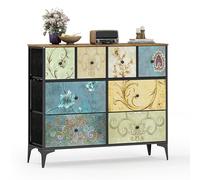 Wumagin Commode en Tissu avec 8 Tiroirs-3 Couches, Armoire Industrielle avec Cadre en Acier Robuste, Plateau Bois avec Poignées, Tiroirs en Tissu pour Le Salon, la Chambre d’Enfants, Le Couloir