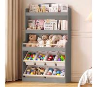 Wumagin Étagère de rangement pour jouets pour enfants avec bibliothèque et 6 paniers à jouets amovibles, étagère de rangement à 5 niveaux avec espace de rangement pour jouets en peluche (gris)