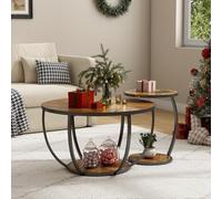 Wumagin Lot de 2 Table Gigogne Ronde, Table Basse Ronde avec Espace de Stockage, Table d'appoint de Canapé Circulaire avec Pieds en Métal pour Salon, Chambre à Coucher (Brun)