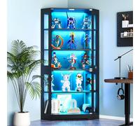 Wumagin Vitrine d'angle en verre avec éclairage LED, 5 niveaux, 180 cm, avec capteur humain, pour salon, chambre à coucher