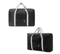 WUMUZAI Lot de 2 sacs de voyage pliables avec manchon de chariot, sacs de voyage légers et pliables pour voyage, sac de nuit, sacs de week-end pour homme et femme, Noir , Sac de voyage pliable avec