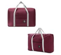 WUMUZAI Lot de 2 sacs de voyage pliables avec manchon de chariot, sacs de voyage légers et pliables pour voyage, sac de nuit, sacs de week-end pour homme et femme, rouge vin, Sac de voyage pliable