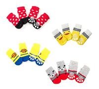 Wumuzai Lot de 4 paires de chaussettes antidérapantes pour chien de petite taille, chaussettes antidérapantes pour chien, chaussettes douces pour éviter le léchage, protection des pattes antidérapantes pour sols en bois dur intérieur ou extérieur (taille L)