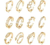 WUMZIRA 12 Pcs Réglable Femme Bague Orteil 14K Plaqué Or Simple Flèche Ouverte Fleur Coeur Pied Bijoux Bague Orteil EnsembleRéglable Bijoux de pied