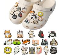 WUMZIRA 18 Pièces Pins pour Crocs Chat Mignon, Bijoux de Chaussures pour Sabots et Sandales, Charms Crocs en PVC Décoration de Chaussures pour Filles et Femmes, Jibbitz pour Crocs Cadeau Anniversaire