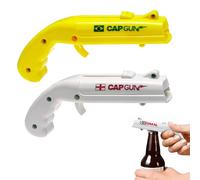 WUMZIRA Décapsuleur Pistolet Cap Gun [Lot de 2], Ouvre-Bouteille Bière avec Lanceur de Capsule, Gadget Insolite Cadeau Homme Original pour Bar Fête Soirée, Design Football (Jaune & Blanc)